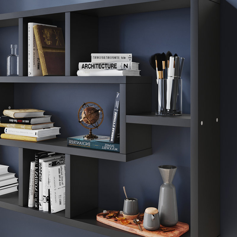 48cm H × 76cm W × 9cm D Wall-Mounted Storage Shelf – MDF/Chipboard Material, Space-Saving Hanging Bookcase, Black