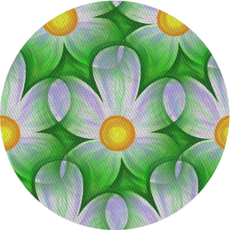 Tapis vert/orange à motifs, Rond 3 pi