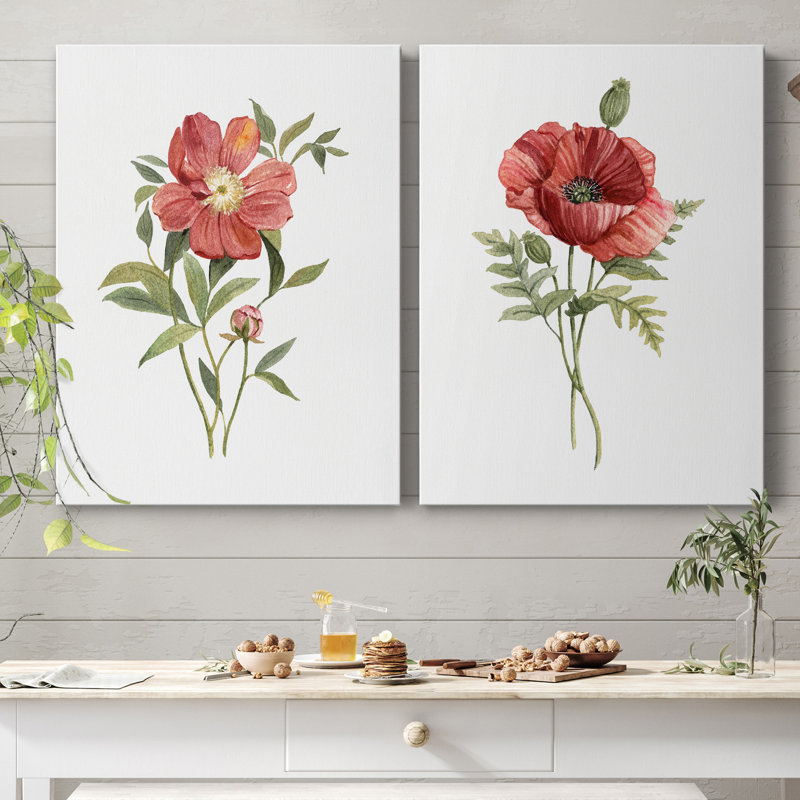 Pivoine écarlate - ensemble de 2 reproductions d'art, Pas de tapis, H 40 po x l 60 po x P 1 po, Toile tendue