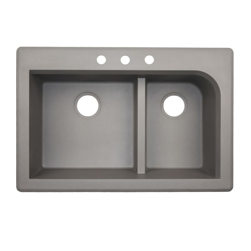 33'' L Mounting / Installation Required Double Bowl Quartz Kitchen Sink, 3 Hole 3B, Metallico