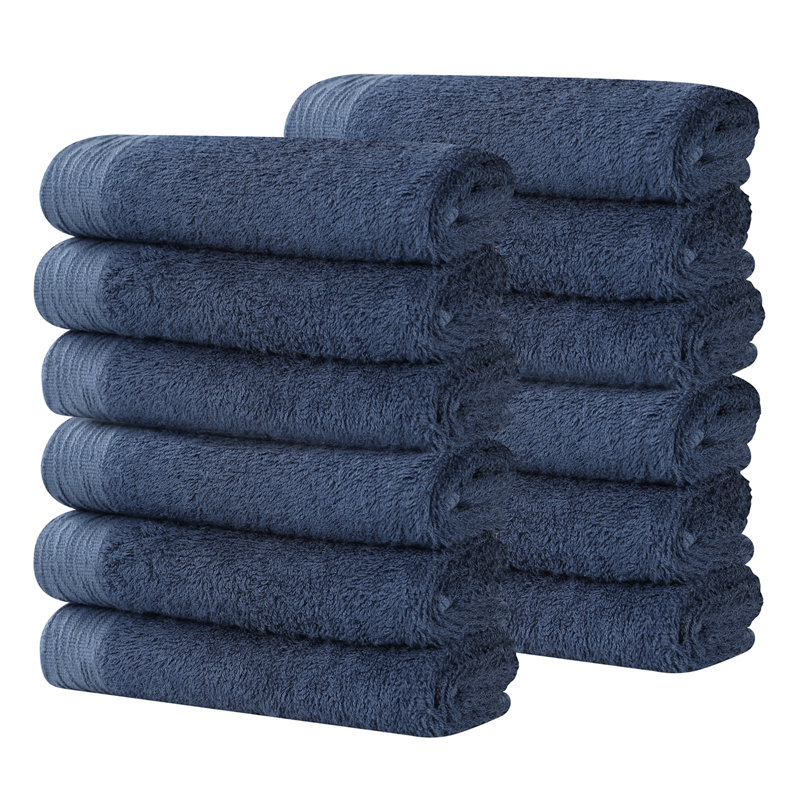 Rayon From Bamboo Cotton Blend Eco-Friendly Hypoallergenic Soft Solid Towel Set, Navy Blue, Washcloth - 12 Pack