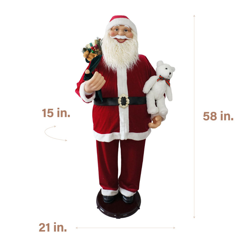 Life-Size Red Velvet Dancing Santa with Teddy Bear