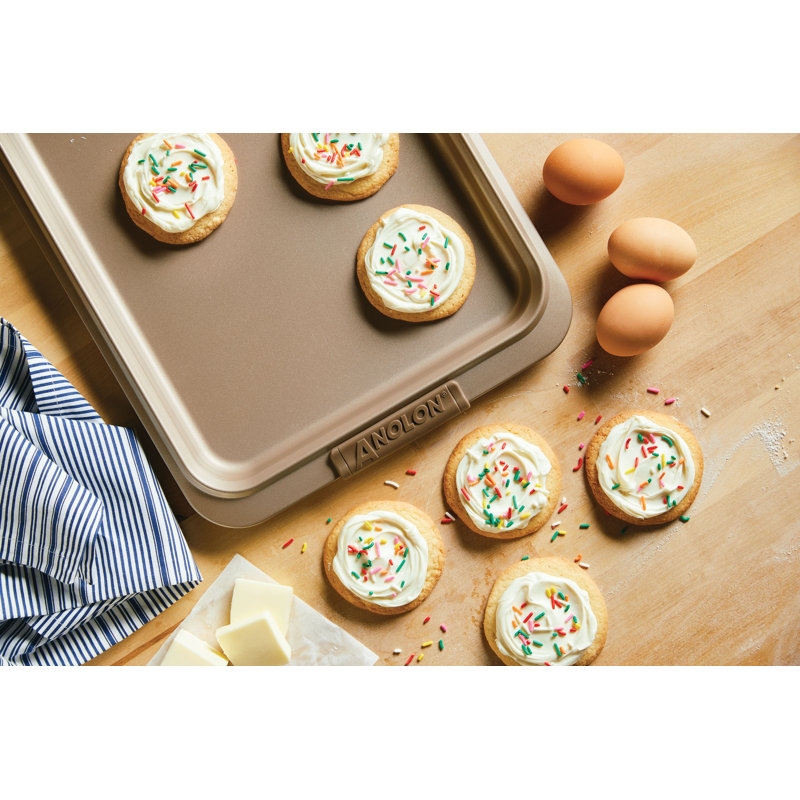 Anolon Advanced Bakeware Nonstick Cookie Pan / Sheet, 10 Inch x 15 Inch, with Silicone Grips, Bronze, 15" x 10"