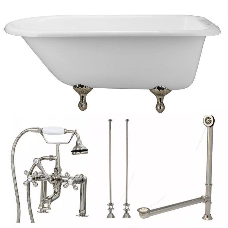 Baignoire de trempage autoportante en fonte émaillée 61 po x 30 po avec robinet