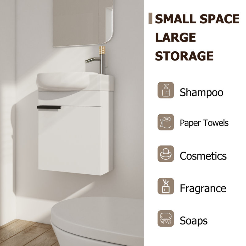 Meuble-lavabo simple avec plateau Hadyn 16,8 po, Blanc lustré