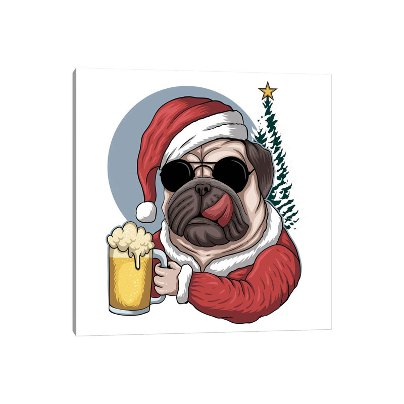 Pug Dog Beer Wearing - Wrapped Canvas Print, 93.98cm H x 93.98cm W x 3.81cm D