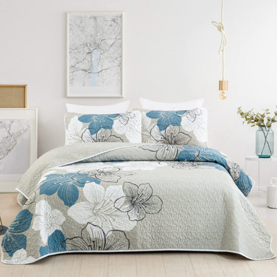 Ensemble de courtepointe à motif floral 3 pièces avec taies décoratives