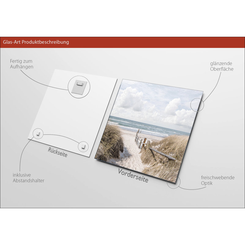 Way to Beach - Graphic Art Print on Glass, 80cm H x 80cm W