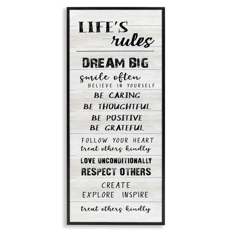Giclée encadrée «Life's Rules répertorié» par CAD Designs, H 24 po x l 10 po, Giclée encadrée noir minuit