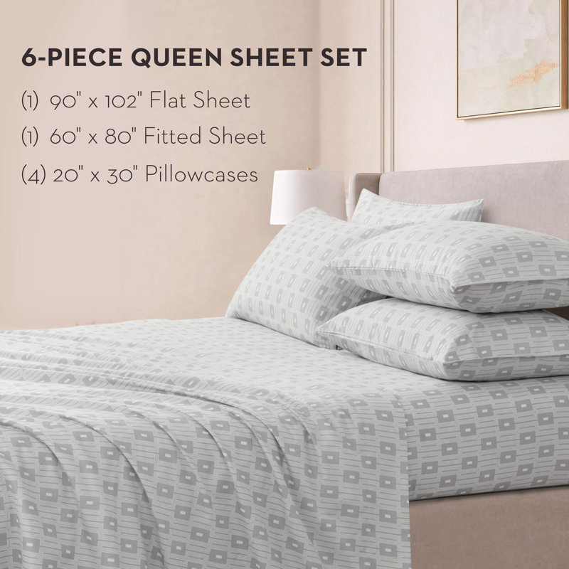 Nine West Microfiber Sheets with Extra Pillowcases, Queen, Gray-Gilmore