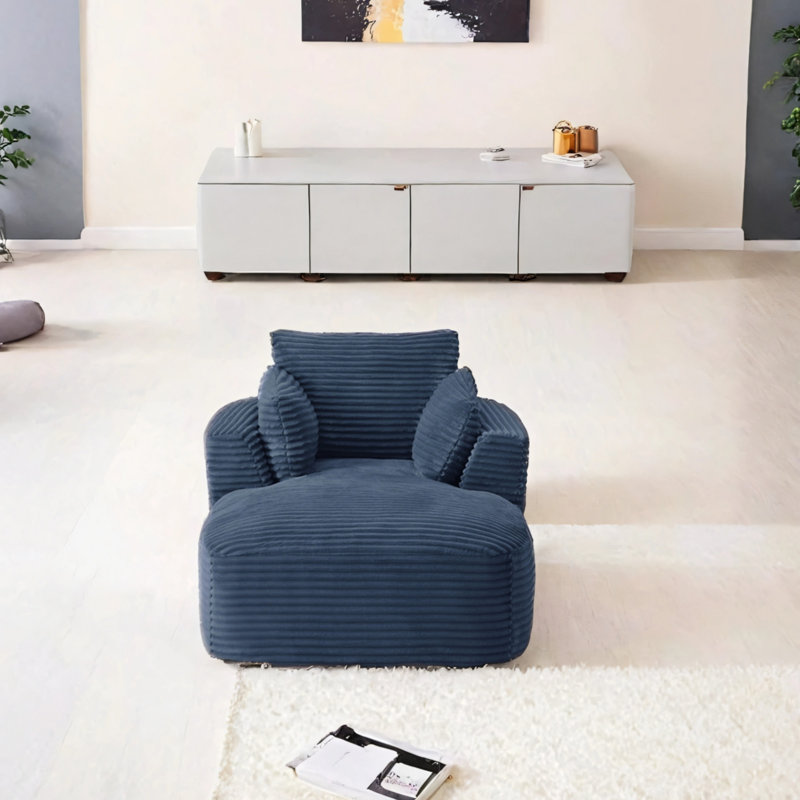 Très grand fauteuil inclinable en velours côtelé, Bleu