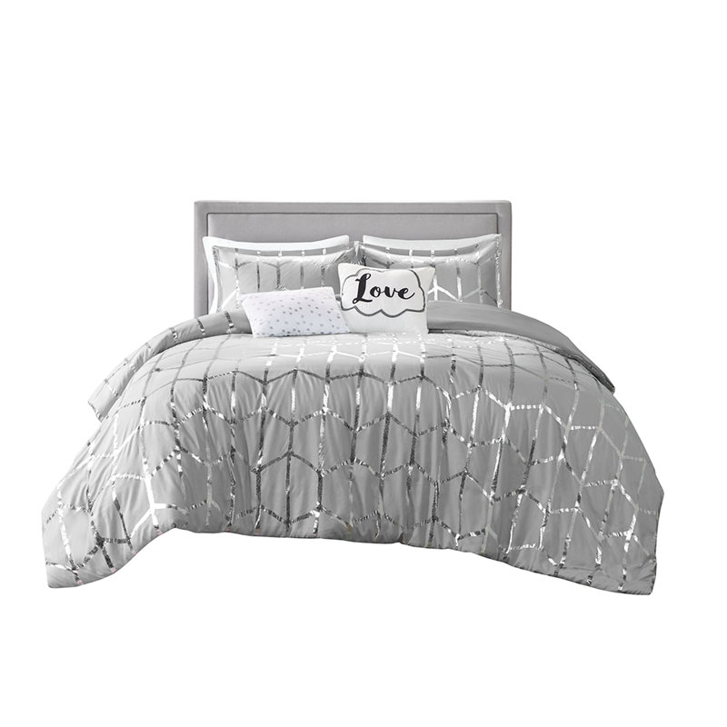 Twin/Twin Xl Comforter With Grey And Metallic Printed Captivating Sheets Classy Bedspread