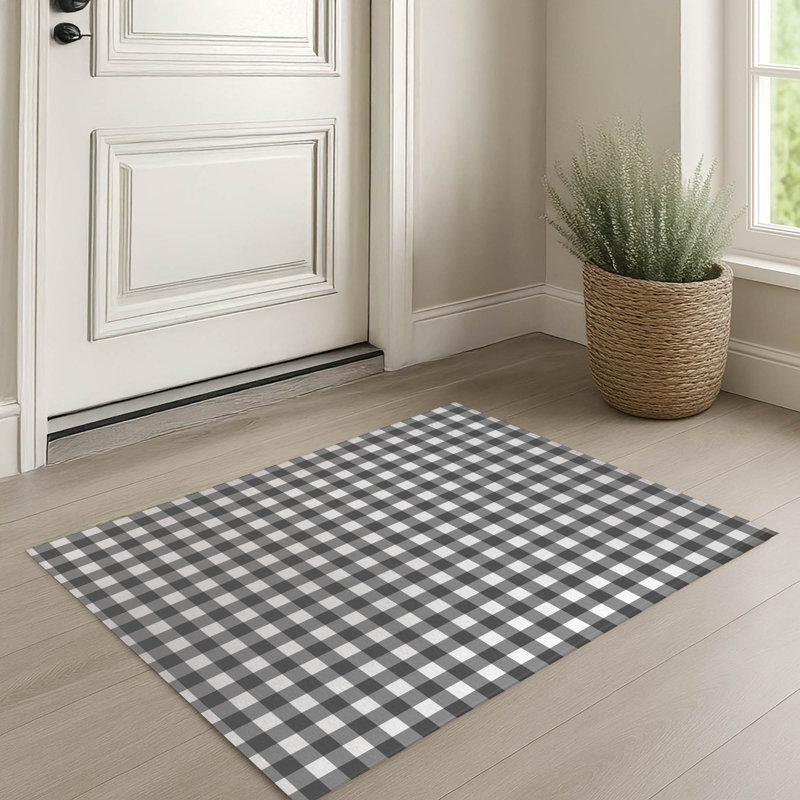 Proper Gingham Indoor Doormat, 36" W x 60" L, Charcoal