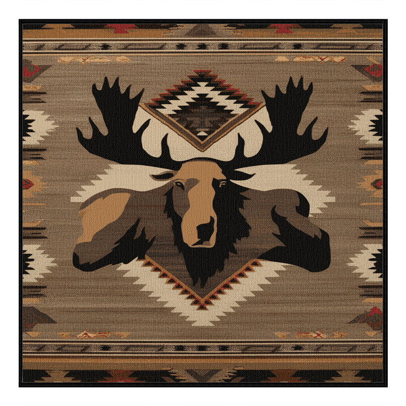 Washable Mountain Lion Southwestern Area Rug, Square 8'