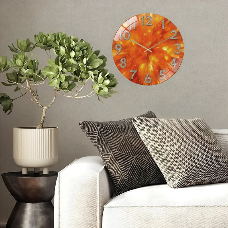 Horloge murale avec fond d'art - Horloge murale moderne en verre 12 po
