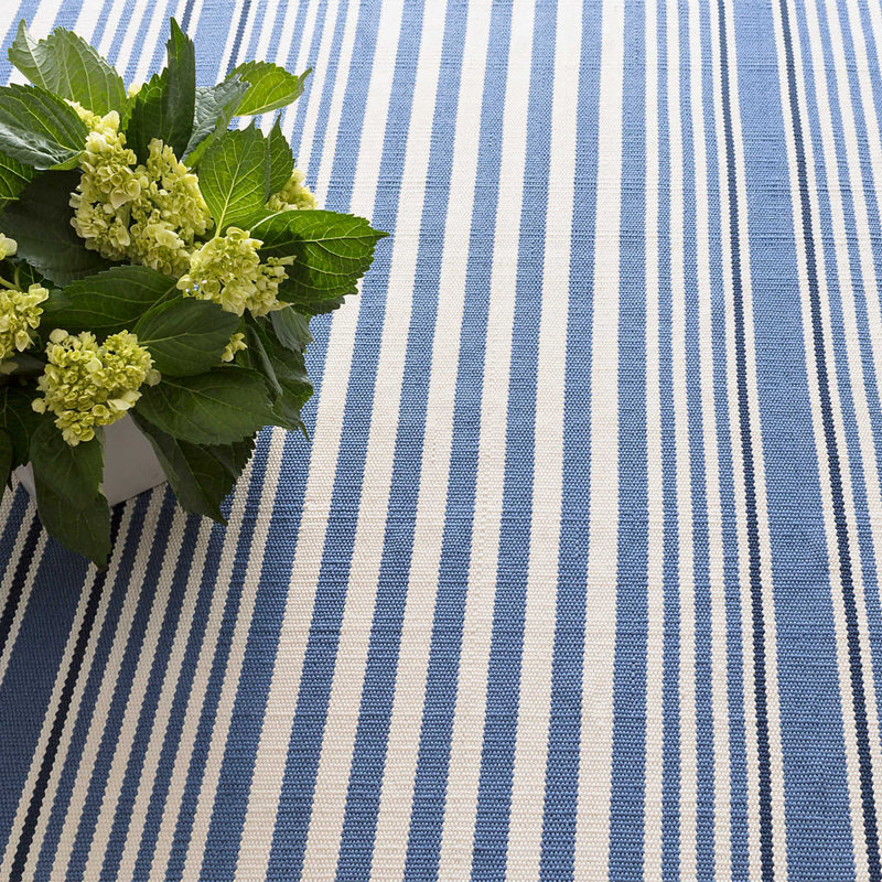 Rugby Stripe Denim Handwoven Indoor/Outdoor Rug, Rectangle 6' x 9'