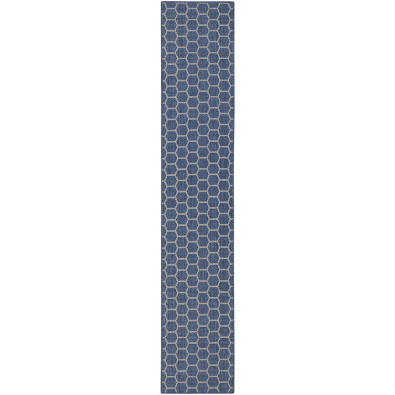 Canete Geometric Reversible Indoor/Outdoor Area Rug in Blue, Runner 2'2" x 10'