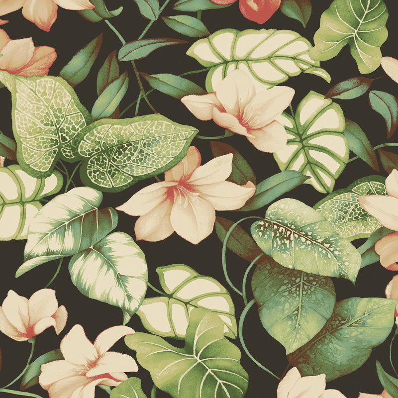 Tommy Bahama Windemere Floral 18' L x 20.5" W Peel and Stick Wallpaper Roll, Black