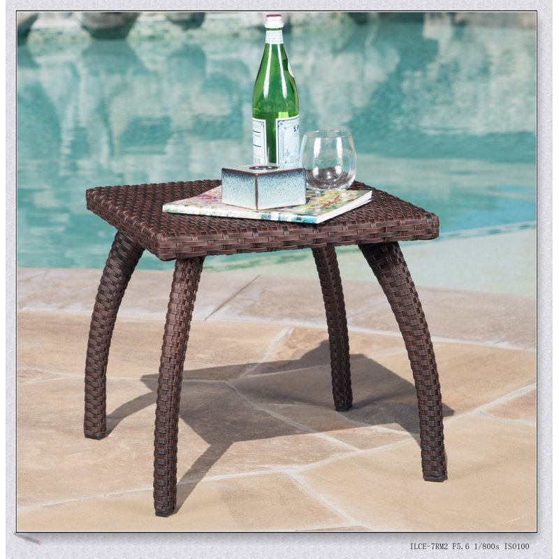 Table d'appoint en osier durable avec structure en fer thermolaqué pour l'extérieur, parfaite pour les patios et les balcons