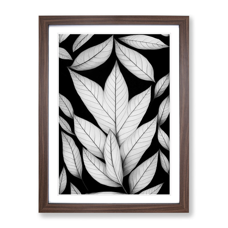 A Monochrome Leaves No.3 - Wall Art, 64cm H x 46cm W x 2cm D, Walnut Framed