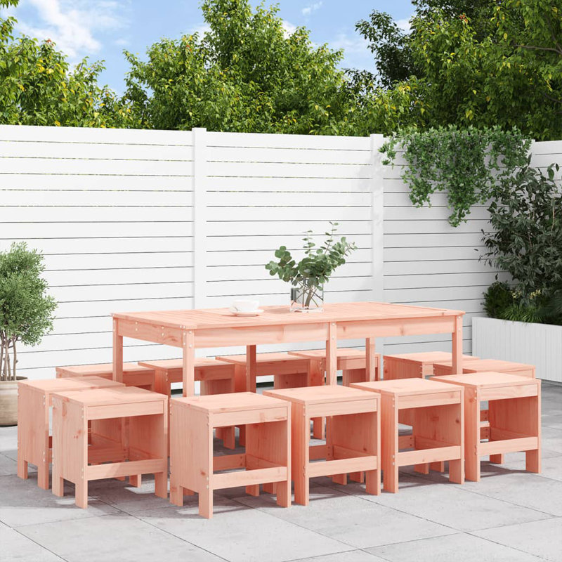 Addyline 12 - Person Wood Patio Dining Set with Rectangular Table, Pink Brown