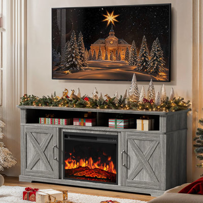Kimblery TV Stand For TVs Up To 70" With Electric Fireplace Included, Farmhouse TV Console & Entertainment Center