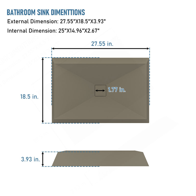 Lavabo vasque de salle de bain rectangulaire en béton avec ligne X Diversion et égouttoir de même couleur (argile taupe)
