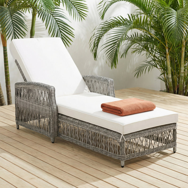 Patio Reclining Chaise Lounge With Cushions For Backyard/Poolside/Garden, Beige