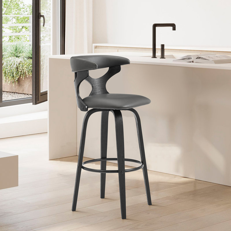 Tabouret de comptoir pivotant Zenia, Tabouret de bar (assise de 30 po de hauteur), Noir, noir, noir, noir, Similicuir gris
