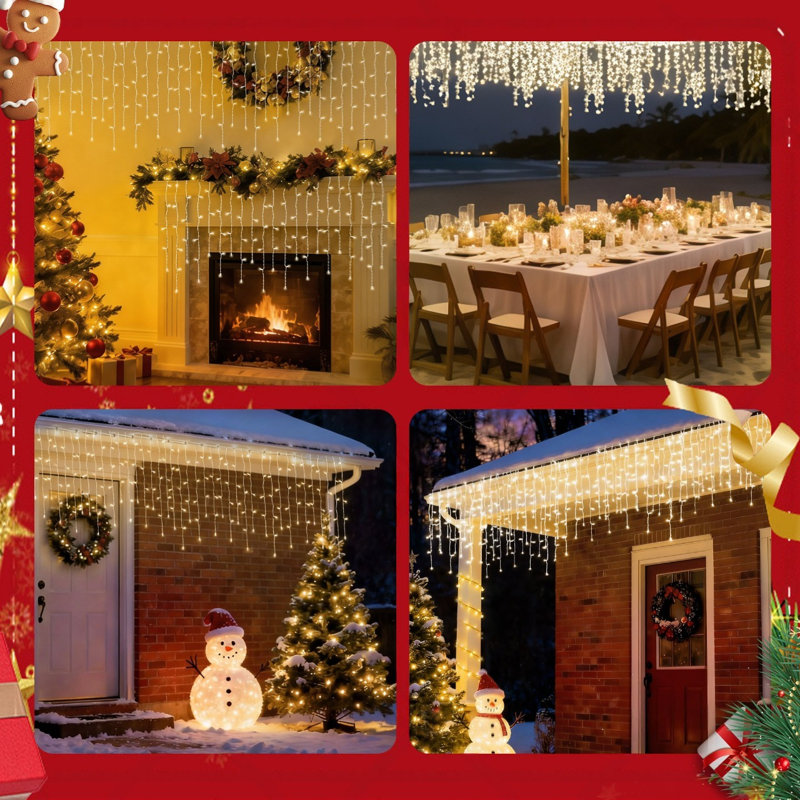 7FT-70 Lights Warm White Soft Glow Twinkle Mini LED Icicle Lights Commercial Grade Waterproof for Holiday Decoration, Christmas Decors