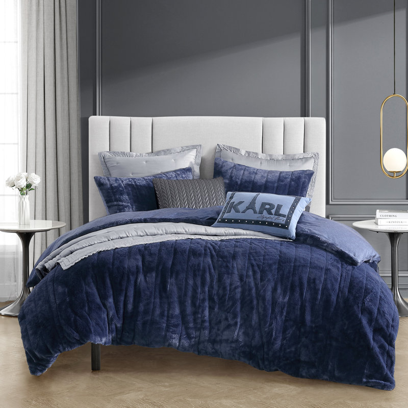 Channel Bunny Faux Fur Duvet Set Indigo, Queen