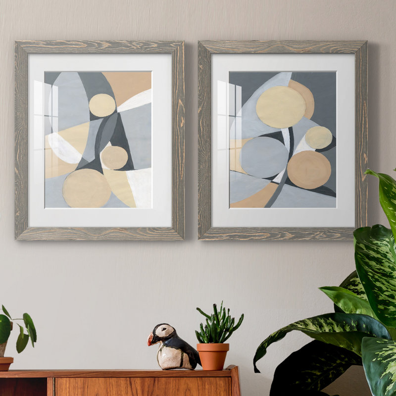 Millenium I - ensemble de 2 reproductions d'art, Blanc, Cadre en papier gris, H 20 po x l 17 po x P 1 po