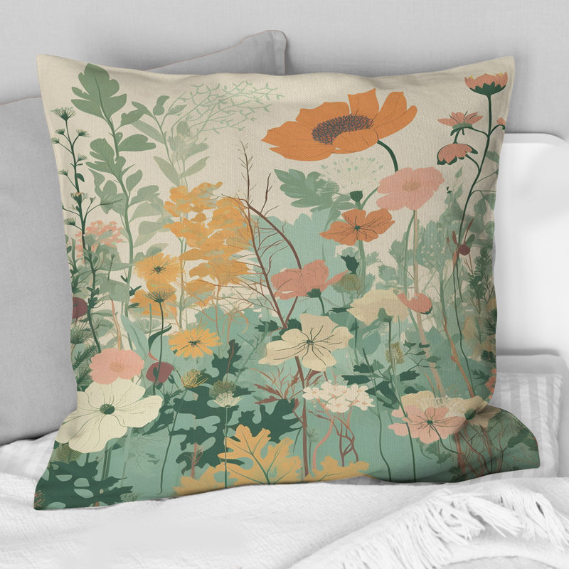 Coussin décoratif rétro avec fleurs rétro rétro pastel - imprimé botanique abstrait
