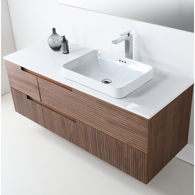 Meuble-lavabo en contreplaqué de noyer naturel Orsa