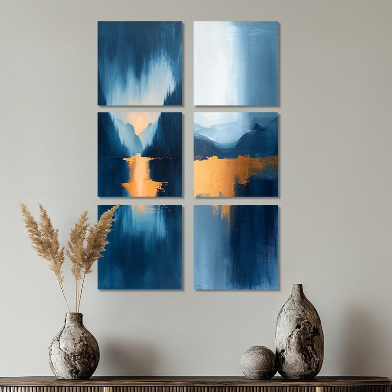 «Blue Ethereal Dream Abstract Mountains», ensemble de 6 impressions sur toile de paysages abstraits, Toile tendue