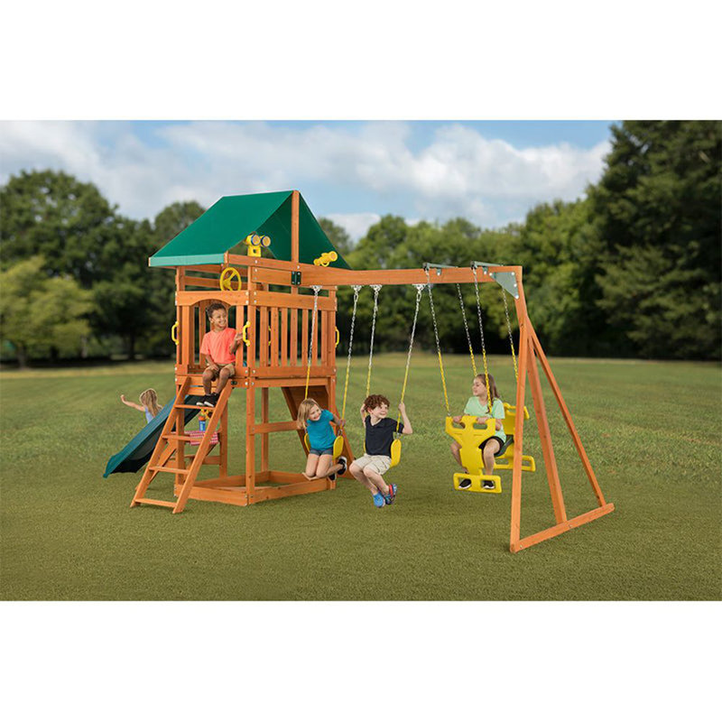 Sky View Cedar Backyard Playset with Swings and Slide