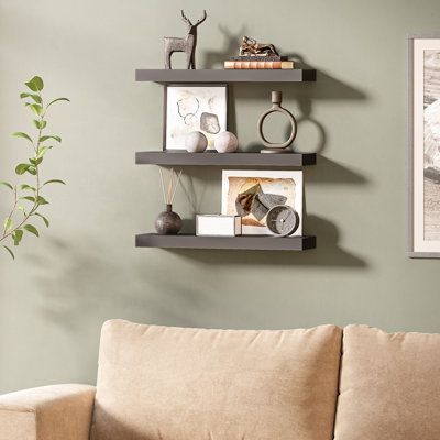 Sydney 16" Floating Shelves, Wood Hanging Wall Mount Shelves, 6" Depth
