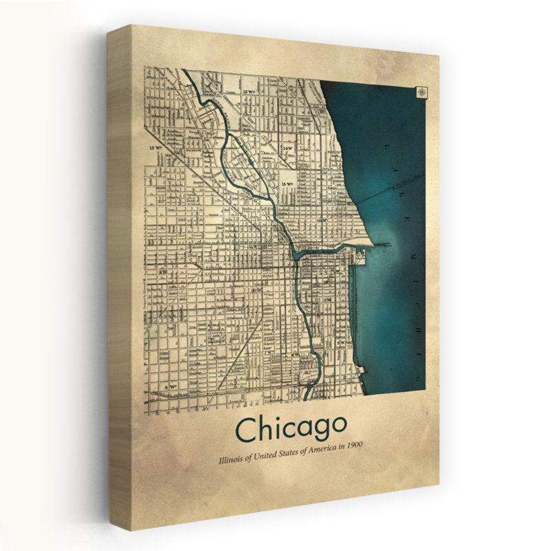 Carte rétro de Chicago, art mural rétro, H 24 po x l 16 po