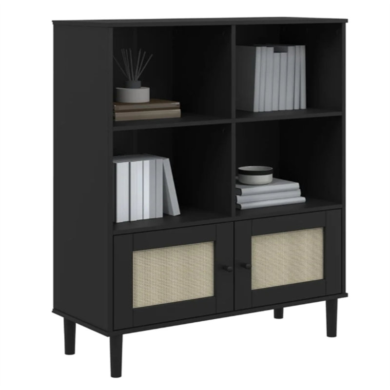 Algernard 130cm H x 90cm W Standard Rattan Look, Black 