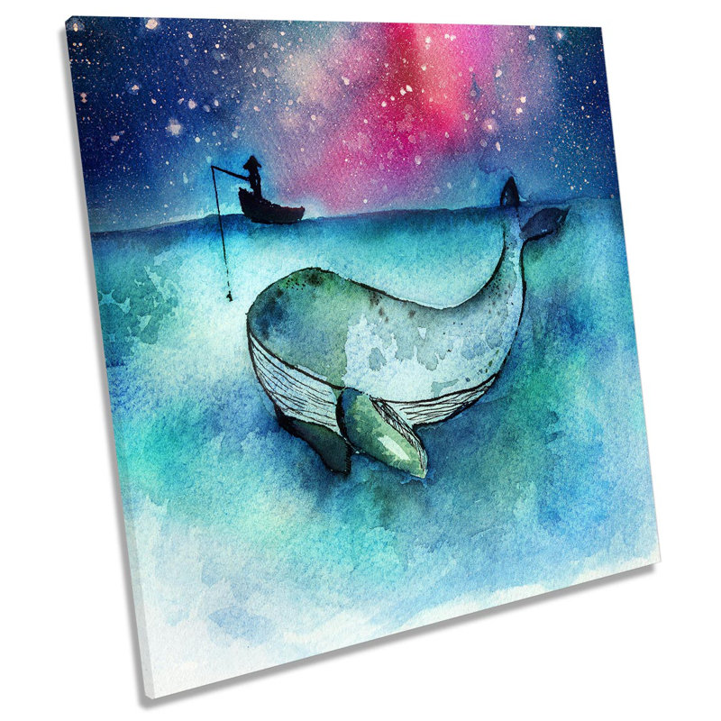 Z1895 Whale Fishing Boat Bathroom - Wrapped Canvas Painting, 91.4cm H x 91.4cm W x 4cm D