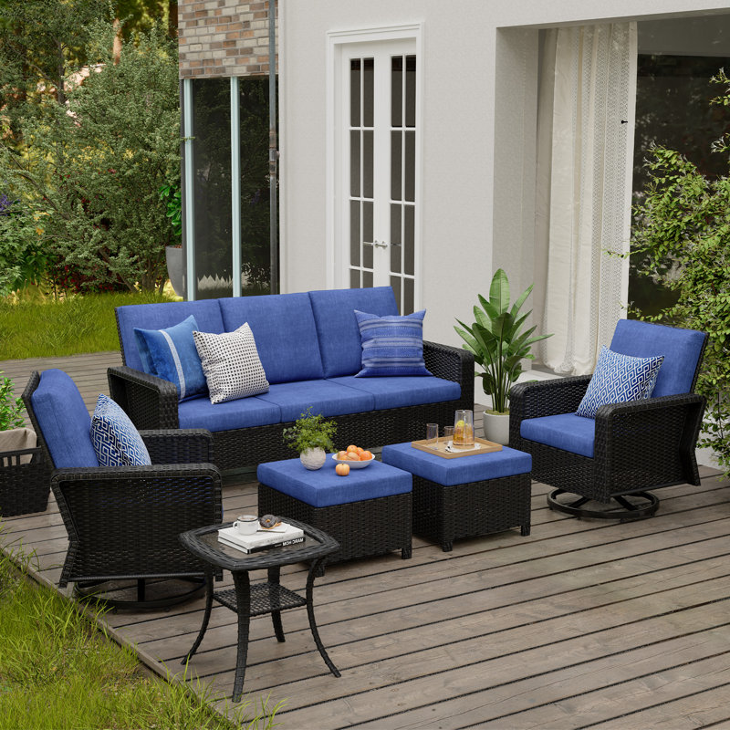 Tojuana Wicker 5 - Person Patio Conversation Set with Cushions