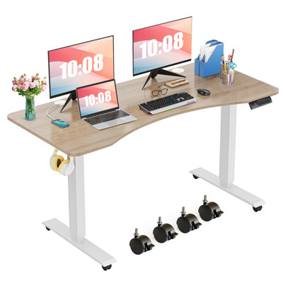 47'' Electric Height Adjustable Standing Desk With 4 Lockable Casters, 2 Hooks