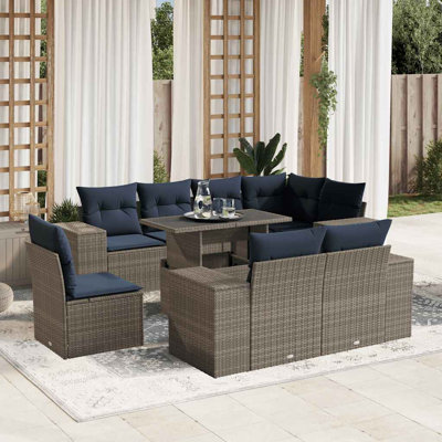Ensemble de canapé de patio 9 pièces avec coussins en rotin de polyester