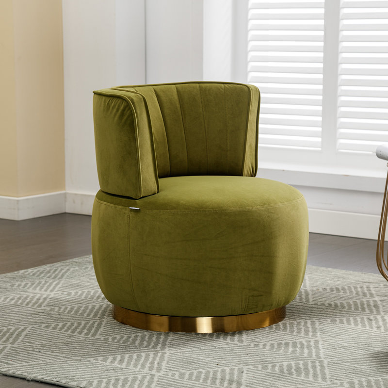 360 Degree Swivel Cuddle Barrel Accent Sofa Chairs,Living room chair,Reading chair, Olive Velvet