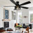 52" Black Farmhouse Industrial Flush Mount Ceiling Fan, 6-Speed DC Motor Low Profile Caged Ceiling Fan with Light and Remote