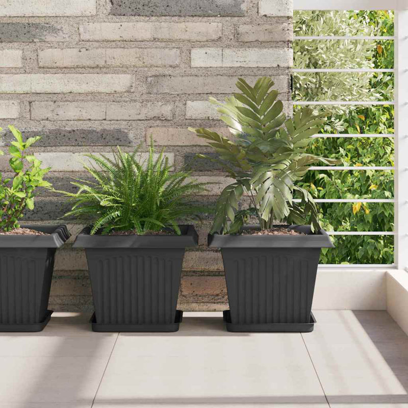  Square Flower Pot 6 Pcs Plastic, 22cm H x 28.5cm W x 28.5cm D, Black