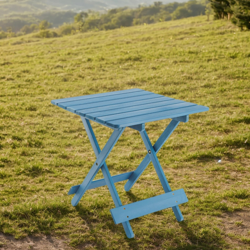 Cour arrière, table pliante de balcon en bois massif bleu, portatif, patio en bois efficace pour