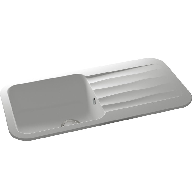 Abode Designs Dune 500mm W Single Bowl Granite Kitchen Sink with 2 Faucet Holes, Frost White
