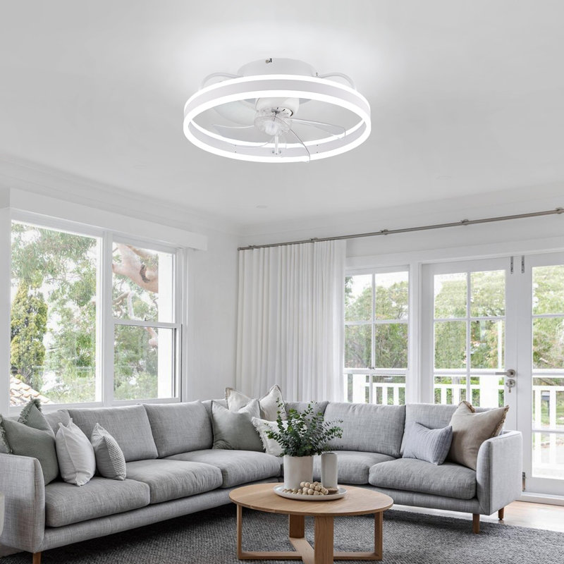 Firebaugh 19.7'' Modern Indoor Living Acrylic LED Ceiling Fan with Remote Control, White