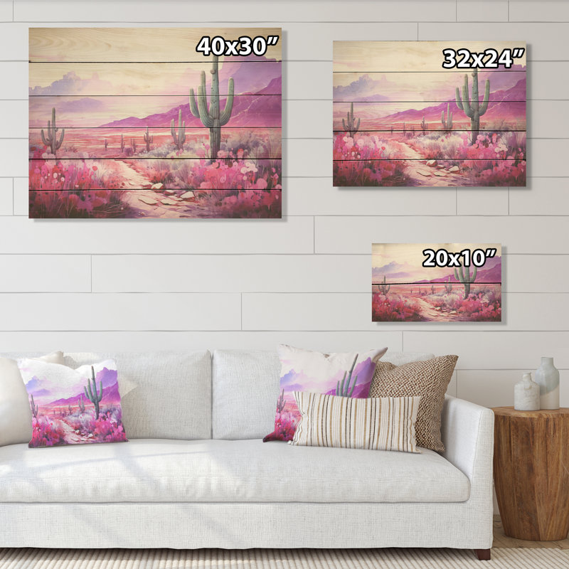 Cactus magenta mirage - Art mural en bois de cactus sur bois de pin naturel, H 10 po x l 20 po